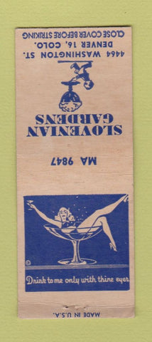 Matchbook Cover - Slovenian Gardens Denver Colorado girlie BOBTAIL