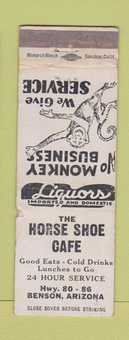 Matchbook Cover - Horse Shoe Cafe Benson AZ WORN