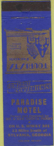 Matchbook Cover - Paradise Motel Sylvania GA
