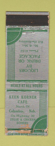 Matchbook Cover - Keen Korner Cafe Columbus NE WORN