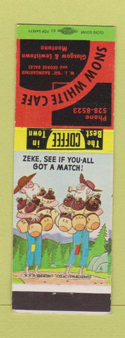 Matchbook Cover - Snow White Cafe Glasgow Lewistown MT Hillbilly