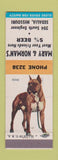 Matchbook Cover - Mary and Norman's Sedalia MO low phone # Boxer Dog