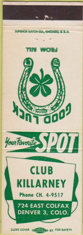 Matchbook Cover - Club Killarney Denver CO