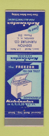 Matchbook Cover - Kelvinator Freezer Edenton NC Low phone #