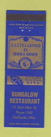 Matchbook Cover - Bungalow Restaurant McComb OH low phone #