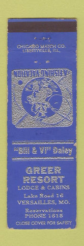 Matchbook Cover - Greer Resort Versailles MO low phone #
