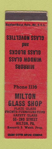 Matchbook Cover - Milton Glass Shop Mirrors PA low phone #
