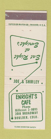 Matchbook Cover - Enright's Cafe Boulder Colorado
