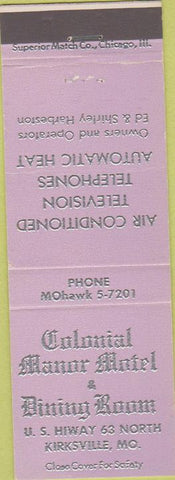 Matchbook Cover - Colonial Manor Motel Kirksville MO