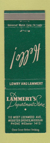 Matchbook Cover - Lammert's Department Store Webster Groves MO low phone #