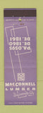 Matchbook Cover - MacConnell Lumber University City MO