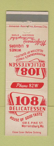 Matchbook Cover - 108 Deli Warrensburg MO low phone #