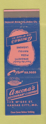Matchbook Cover - Ancona's Restaurant Kansas City MO Italian Pizza