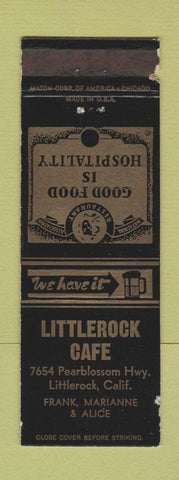 Matchbook Cover - Littlerock Cafe Littlerock CA WORN