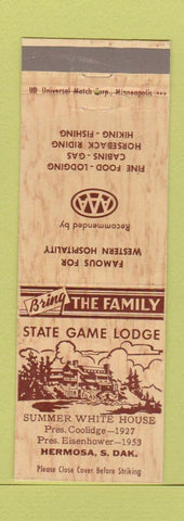Matchbook Cover - State Game Lodge Hermosa ND Presidents Coolidge Eisenhower