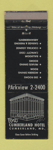 Matchbook Cover - Fort Cumberland Hotel Cumberland MD
