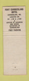 Matchbook Cover - Fort Cumberland Hotel Cumberland MD