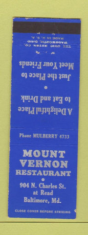 Matchbook Cover - Mount Vernon Restaurant Baltimore MD WEAR