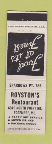 Matchbook Cover - Royston's Restaurant Edgemere MD