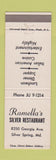 Matchbook Cover - Ramella's Silver Restaurant Silver Spring MD