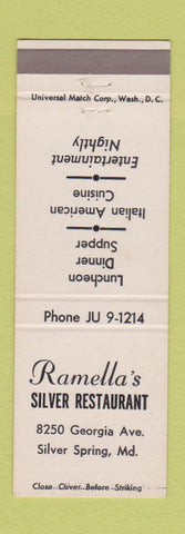 Matchbook Cover - Ramella's Silver Restaurant Silver Spring MD