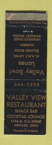 Matchbook Cover - Valley View Bowling Restaurant Newark OH WORN