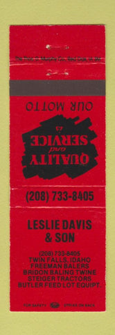 Matchbook Cover - Leslie Davis and Son Twin Falls ID Steiger Tractor baling