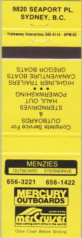 Matchbook Cover - Mercury Boat Motors Sydney BC