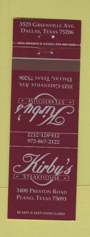 Matchbook Cover - Kirby's Steak House Plano TX