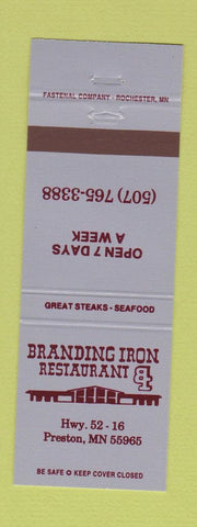 Matchbook Cover - Branding Iron Restaurant Preston MN