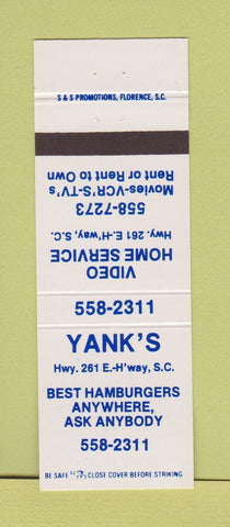 Matchbook Cover - Yank's Hamburgers Movie Rental
