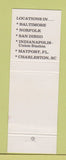 Matchbook Cover - America's Original Sports Bar Baltimore Norfolk San Diego