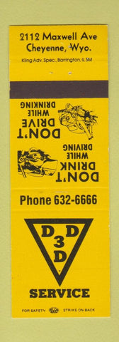 Matchbook Cover - 3D Service Cheyenne WY YELLOW