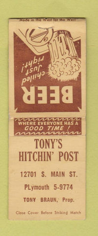 Matchbook Cover - Tony's Hitchin' Post BOBTAIL