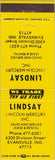 Matchbook Cover - Lindsay Lincoln Mercury Evansville IN