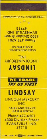Matchbook Cover - Lindsay Lincoln Mercury Evansville IN