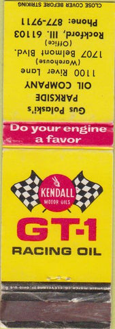 Matchbook Cover - Kendall GT1 Racing oil gas Rockford IL