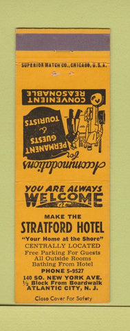 Matchbook Cover - Stratford Hotel Atlantic City NJ YELLOW