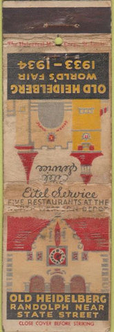 Matchbook Cover - Old Heidelberg World's Fair 1933 Chicago POOR