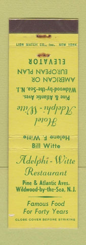 Matchbook Cover - Adelphi Witte Restaurant Wildwood By the Sea NJ