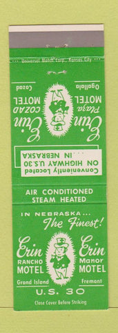 Matchbook Cover - Erin Motels Ogallala Cozad Grand Island Fremont NE