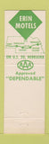 Matchbook Cover - Erin Motels Ogallala Cozad Grand Island Fremont NE