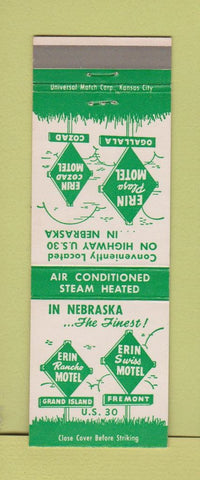 Matchbook Cover - Erin Motels Ogallala Cozad Grand Island Fremont NE