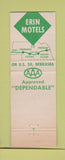 Matchbook Cover - Erin Motels Ogallala Cozad Grand Island Fremont NE