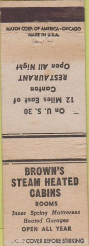 Matchbook Cover - Brown's Cabins Canton OH?