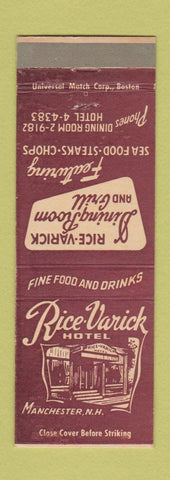 Matchbook Cover - Rice Varick Hotel Manchester NH