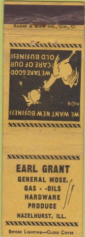 Matchbook Cover - Earl Grant Hardware Hazelhurst IL pen marks