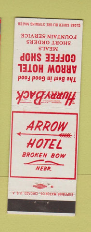 Matchbook Cover - Arrow Hotel Broken Bow NE Coffee Shop