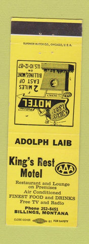 Matchbook Cover - King's Rest Motel Billings MT YELLOW
