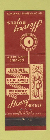 Matchbook Cover - Henry Hotels Hastings Kearney NE